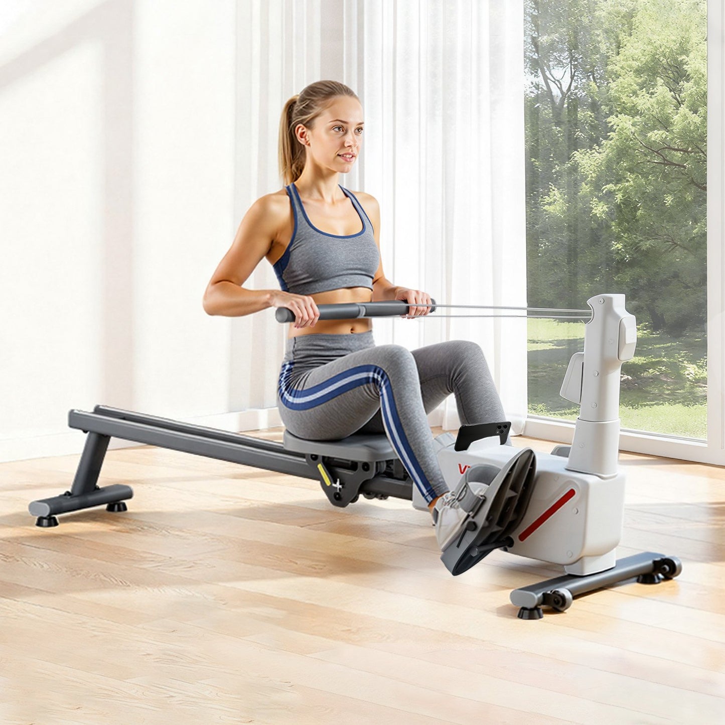 Magnetic Rowing Machine,16-Level Quiet Resistance Adjustable, Foldable Rower Machine for Home, 158kg Weight Capacity, Row Machines with Dual-Slide Rail, Bluetooth APP Compatible & LCD Monitor
