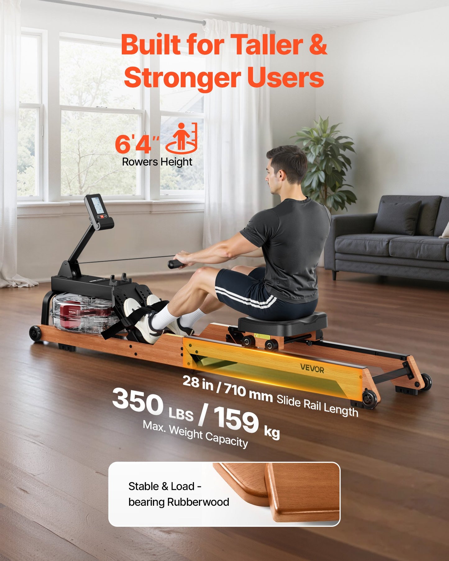 Water Rowing Machine, 6-Level Quiet Resistance, Wooden Foldable Rower Machine with 14L Water Tank & LCD Monitor, Bluetooth App Compatible, 158kg Weight Capacity, Immersive Row Machines for Home