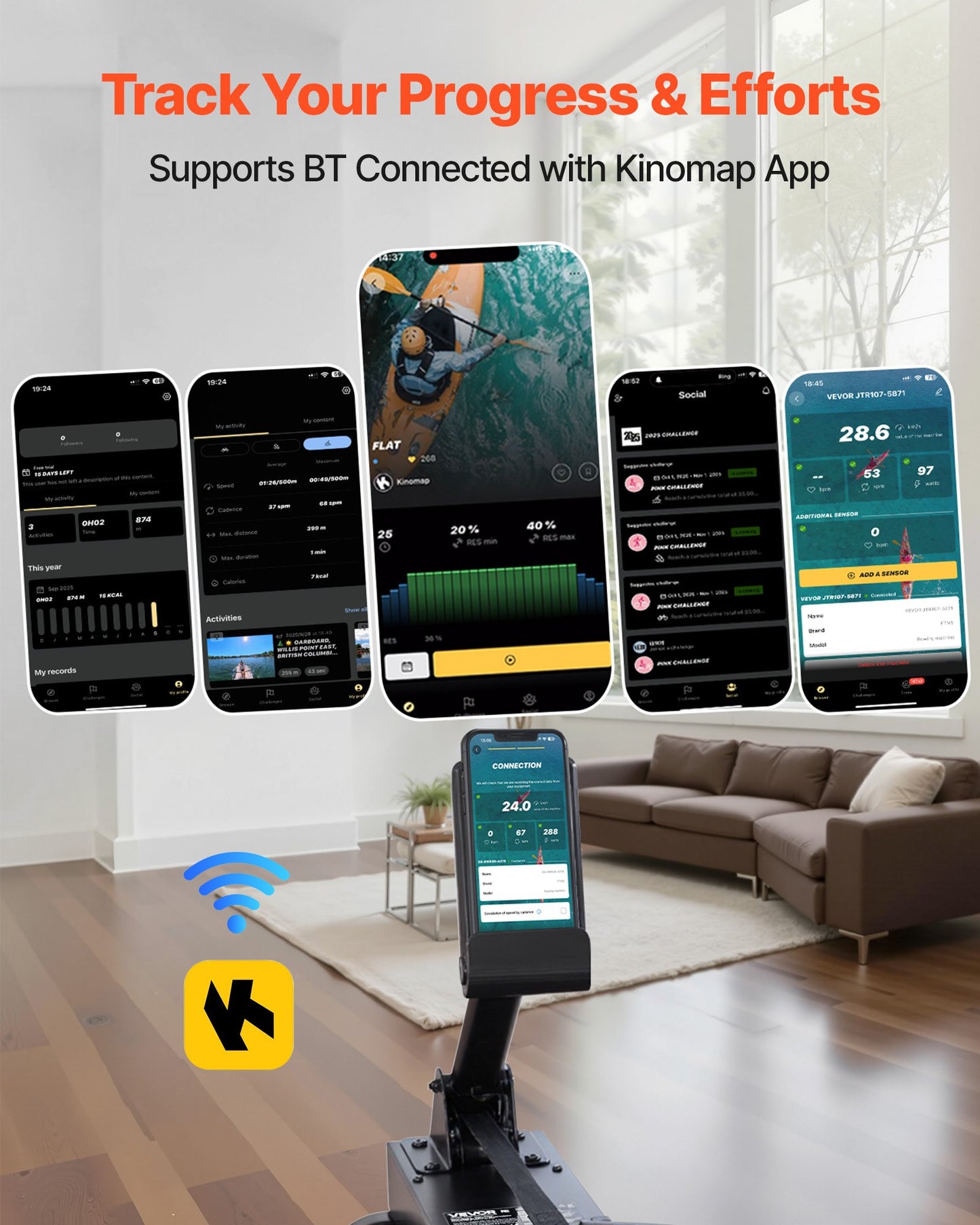 Water Rowing Machine, 6-Level Quiet Resistance, Wooden Foldable Rower Machine with 14L Water Tank & LCD Monitor, Bluetooth App Compatible, 158kg Weight Capacity, Immersive Row Machines for Home