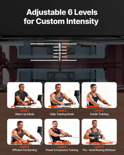 Water Rowing Machine, 6-Level Quiet Resistance, Wooden Foldable Rower Machine with 14L Water Tank & LCD Monitor, Bluetooth App Compatible, 158kg Weight Capacity, Immersive Row Machines for Home