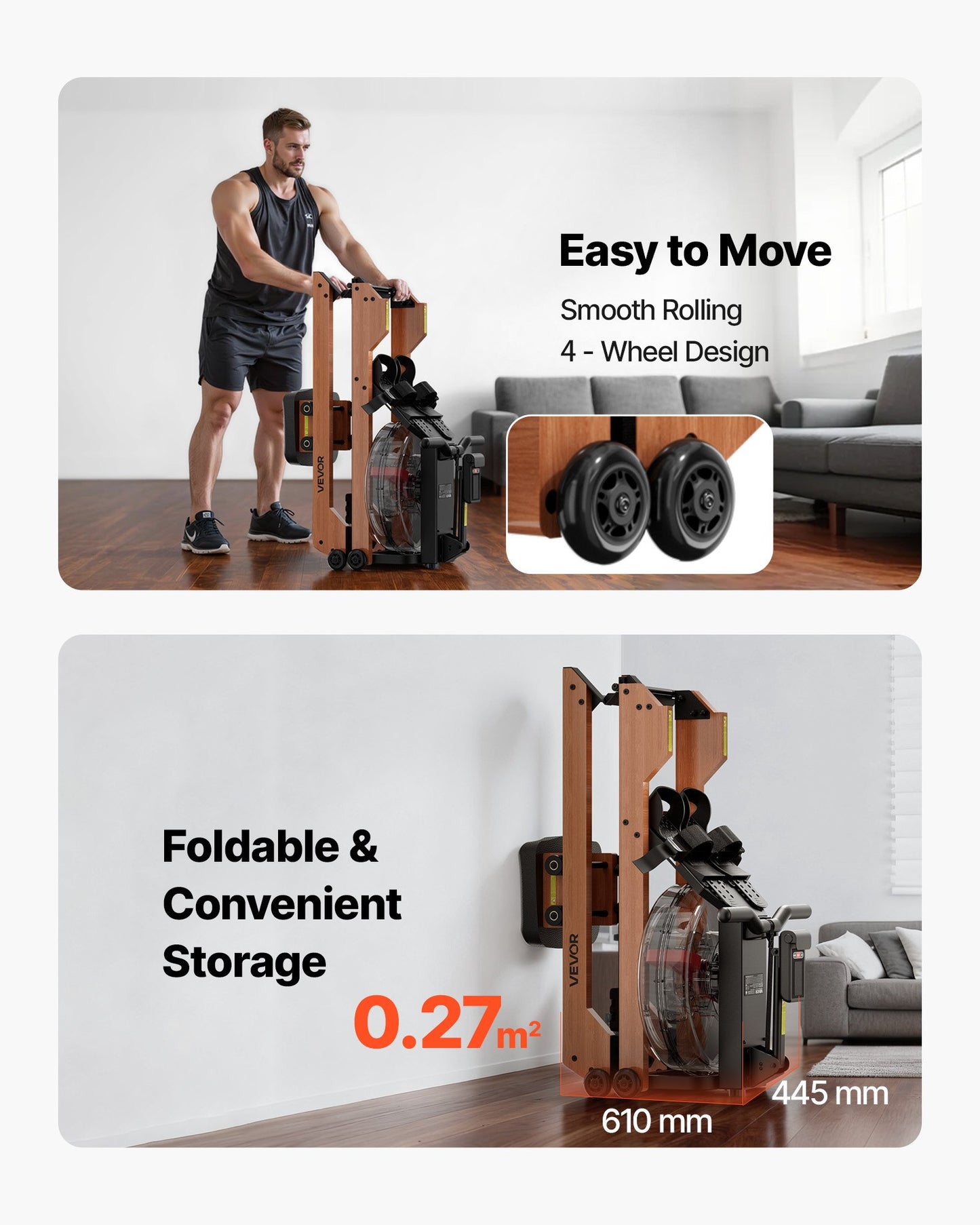 Water Rowing Machine, 6-Level Quiet Resistance, Wooden Foldable Rower Machine with 14L Water Tank & LCD Monitor, Bluetooth App Compatible, 158kg Weight Capacity, Immersive Row Machines for Home