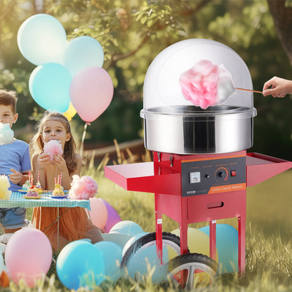 Electric Cotton Candy Machine with Cart, 1000W Commercial Candy Floss Maker with Cover, Stainless Steel Bowl, Sugar Scoop and Drawer, Perfect for Home, Kids Birthday, Family Party, Red