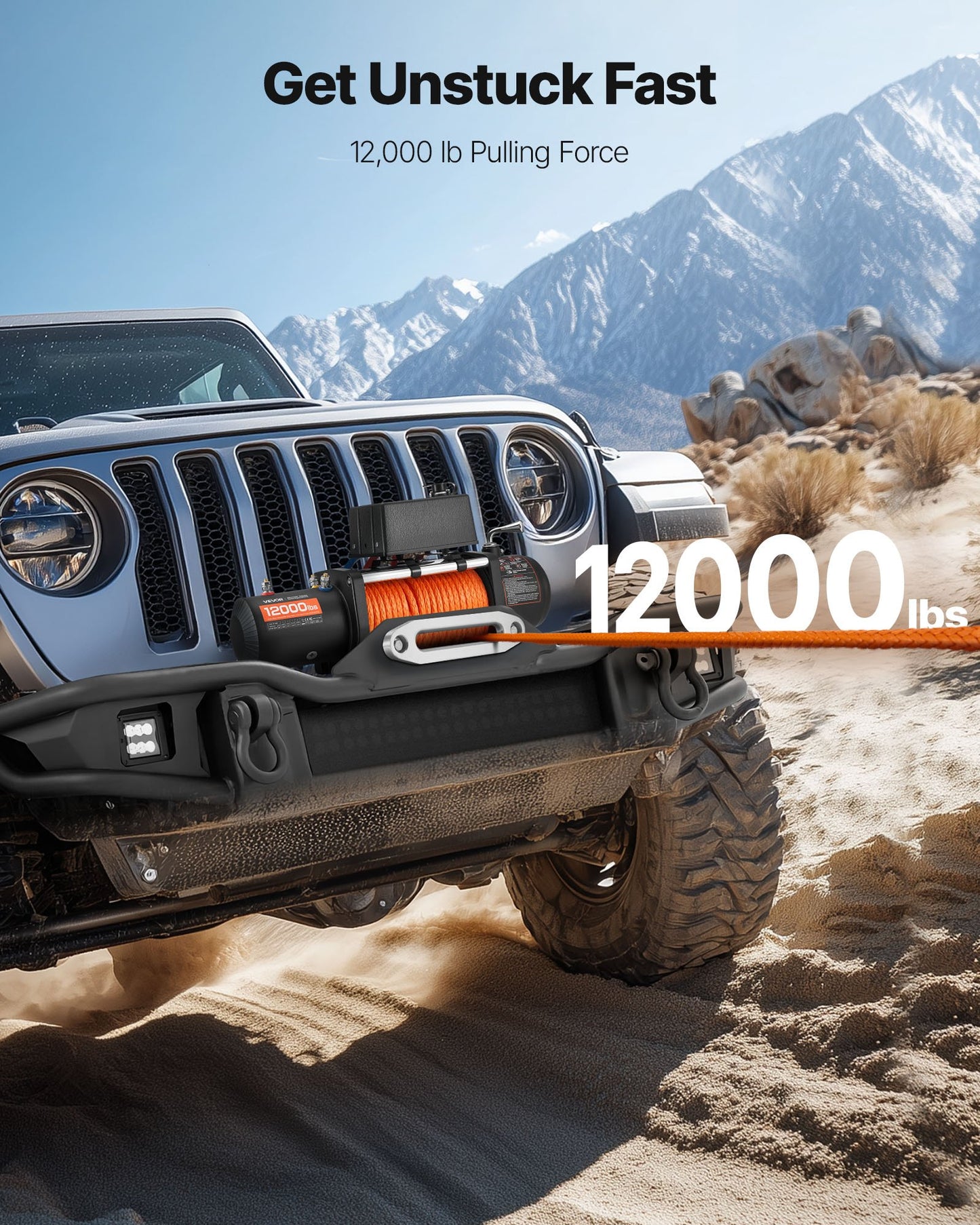 Electric Winch, 5400 kg Load Capacity, 12V DC Truck Winch with Φ9.1 mm x 23 m Synthetic Rope, Wireless & Wired Remote Control, IP55 Waterproof for Towing Off-Road SUV Jeep Trailer Boat