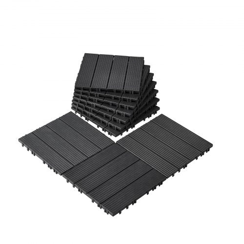 Interlocking Deck Tiles, 10 Pack,12"x12" 10 sq. ft Plastic Waterproof Outdoor Flooring All Weather Use, Patio Floor Decking Covering Tiles for Porch Poolside Balcony Backyard, Dark Grey