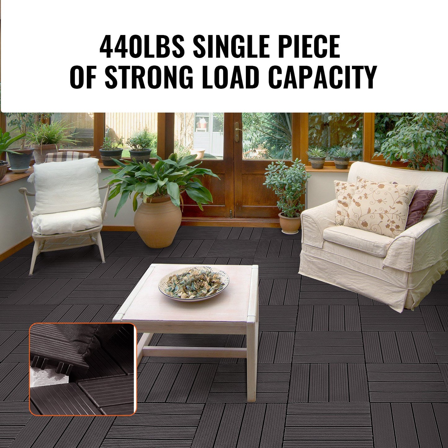 Interlocking Deck Tiles, 10 Pack,12"x12" 10 sq. ft Plastic Waterproof Outdoor Flooring All Weather Use, Patio Floor Decking Covering Tiles for Porch Poolside Balcony Backyard, Dark Brown