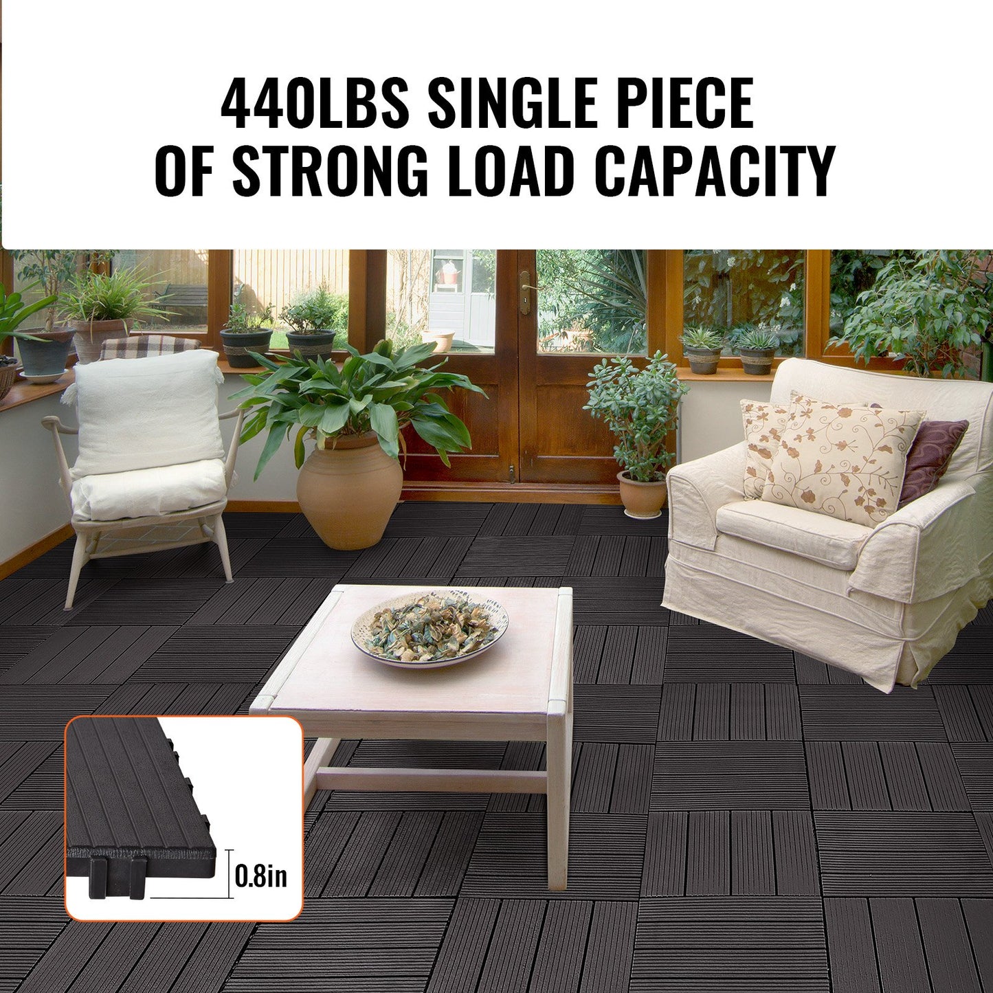 Interlocking Deck Tiles, 36 Pack,11.6"x11.6" 36 sq. ft Plastic Waterproof Outdoor Flooring All Weather Use, Patio Floor Decking Covering Tiles for Porch Poolside Balcony Backyard, Dark Brown