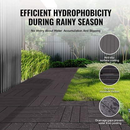Interlocking Deck Tiles, 36 Pack,11.6"x11.6" 36 sq. ft Plastic Waterproof Outdoor Flooring All Weather Use, Patio Floor Decking Covering Tiles for Porch Poolside Balcony Backyard, Dark Brown
