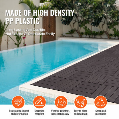 Interlocking Deck Tiles, 36 Pack,11.6"x11.6" 36 sq. ft Plastic Waterproof Outdoor Flooring All Weather Use, Patio Floor Decking Covering Tiles for Porch Poolside Balcony Backyard, Dark Brown
