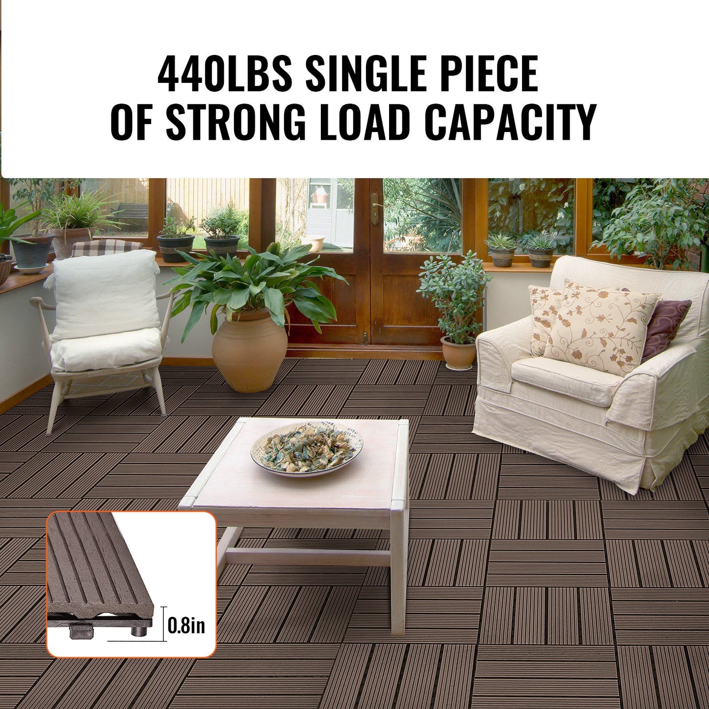 Interlocking Deck Tiles Plastic Wood, 27 Pack,12"x12" 27 sq. ft Waterproof Outdoor Flooring All Weather Use, Patio Floor Decking Covering Tiles for Porch Poolside Balcony Backyard, Dark Brown