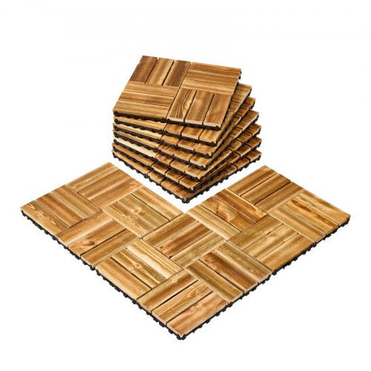 Interlocking Deck Tiles Solid Wood, 10 Pack,12"x12" Waterproof Camphor Pine Wood Flooring All Weather Use, Patio Floor Decking Covering Tiles for Porch Poolside Balcony Backyard, (Wooden)