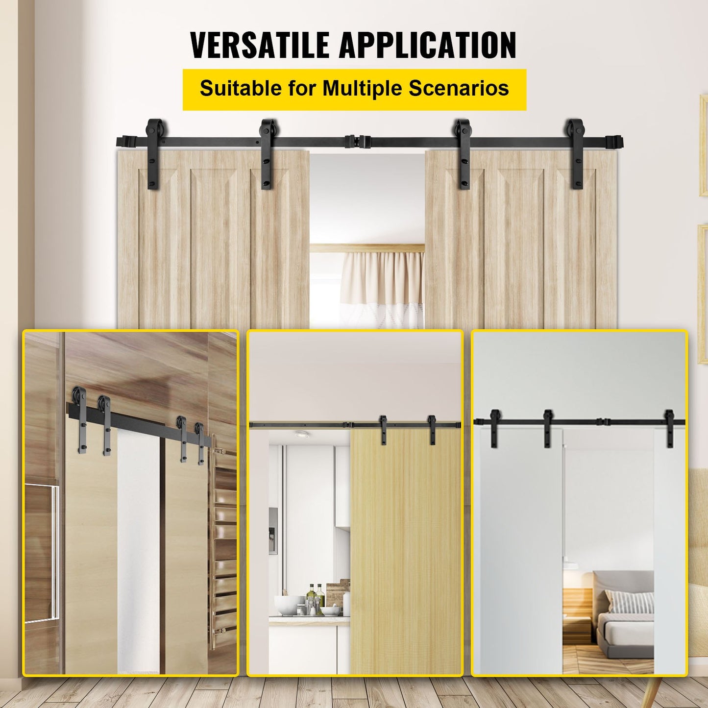 Sliding Barn Door Hardware Kit, 182.9 cm Barn Door Kit, 149.7 kg Load-Bearing Double Barn Door Hardware Kit, Carbon Steel Barn Door Track, Darn Door for 3.5-4.5 cm Thickness & 91.4 cm Wide Door Panel