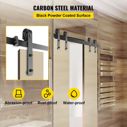 Sliding Barn Door Hardware Kit, 182.9 cm Barn Door Kit, 149.7 kg Load-Bearing Double Barn Door Hardware Kit, Carbon Steel Barn Door Track, Darn Door for 3.5-4.5 cm Thickness & 91.4 cm Wide Door Panel