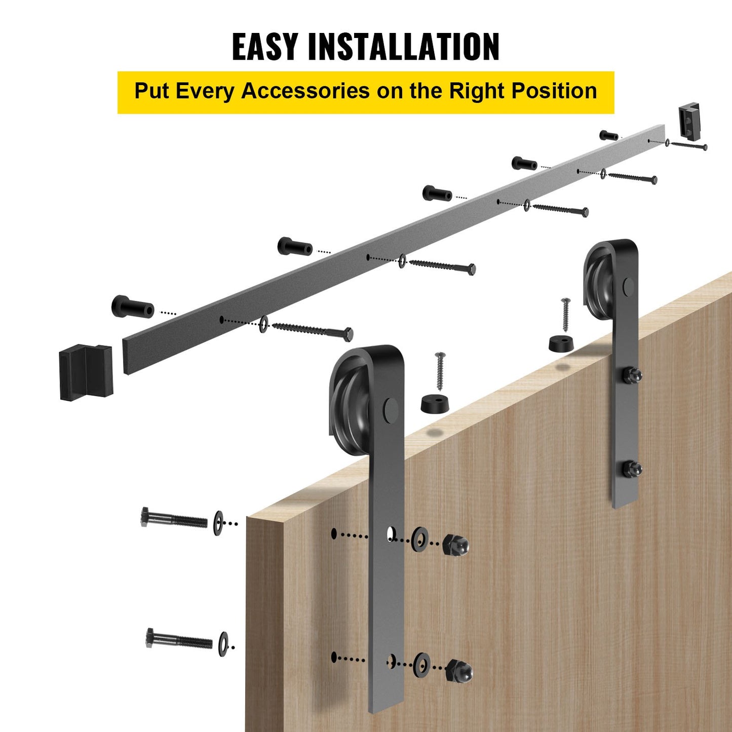 Sliding Barn Door Hardware Kit, 182.9 cm Barn Door Kit, 149.7 kg Load-Bearing Double Barn Door Hardware Kit, Carbon Steel Barn Door Track, Darn Door for 3.5-4.5 cm Thickness & 91.4 cm Wide Door Panel