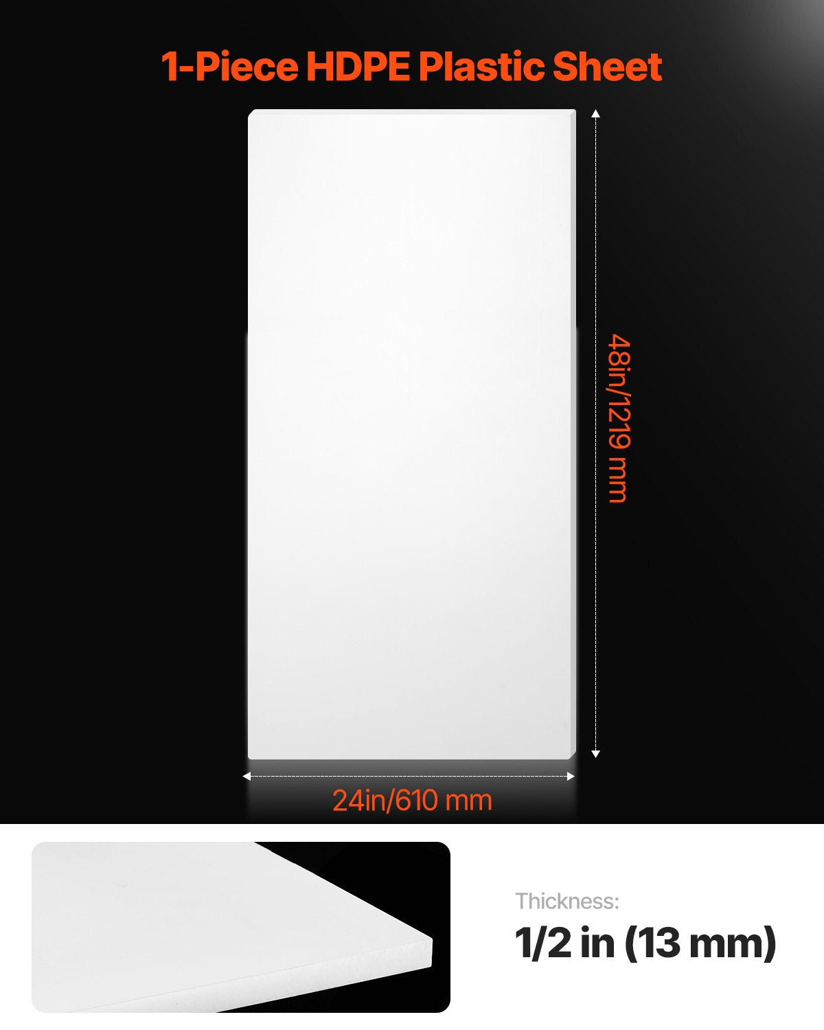 HDPE Plastic Sheet Board, 1 Pack High Density Polyethylene Sheet Plastic Panel, 24 x 48 Inch 1/2 Inch Thick Customizable Plastic Panels, for DIY Crafts, Heavy Duty Industrial Equipment, White