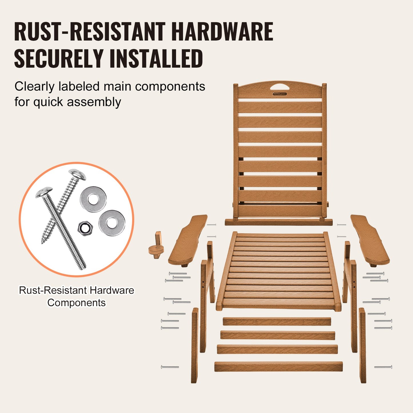 Chaise Lounge Chair, 181 kg Weight Capacity, 6 Positions Adjustable Patio Lounge Chair, Outdoor HDPE Lounge Chair with Backrest & Cup Holder, for Pool Poolside Deck Backyard Lawn, Brown