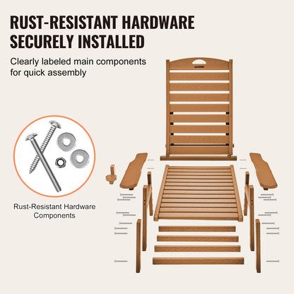 Chaise Lounge Chair, 181 kg Weight Capacity, 6 Positions Adjustable Patio Lounge Chair, Outdoor HDPE Lounge Chair with Backrest & Cup Holder, for Pool Poolside Deck Backyard Lawn, Brown