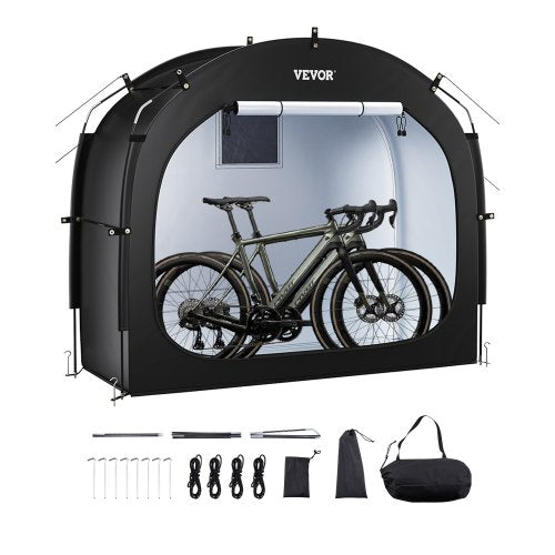 Bike Storage Tent, 1 to 2 Bikes, Outdoor Spacious Bike Storage Tent with Ventilated Window, Waterproof Easy-to-Install Bike Tent with High Strength Fiberglass & Dual Zippers, Fit for Bicycle