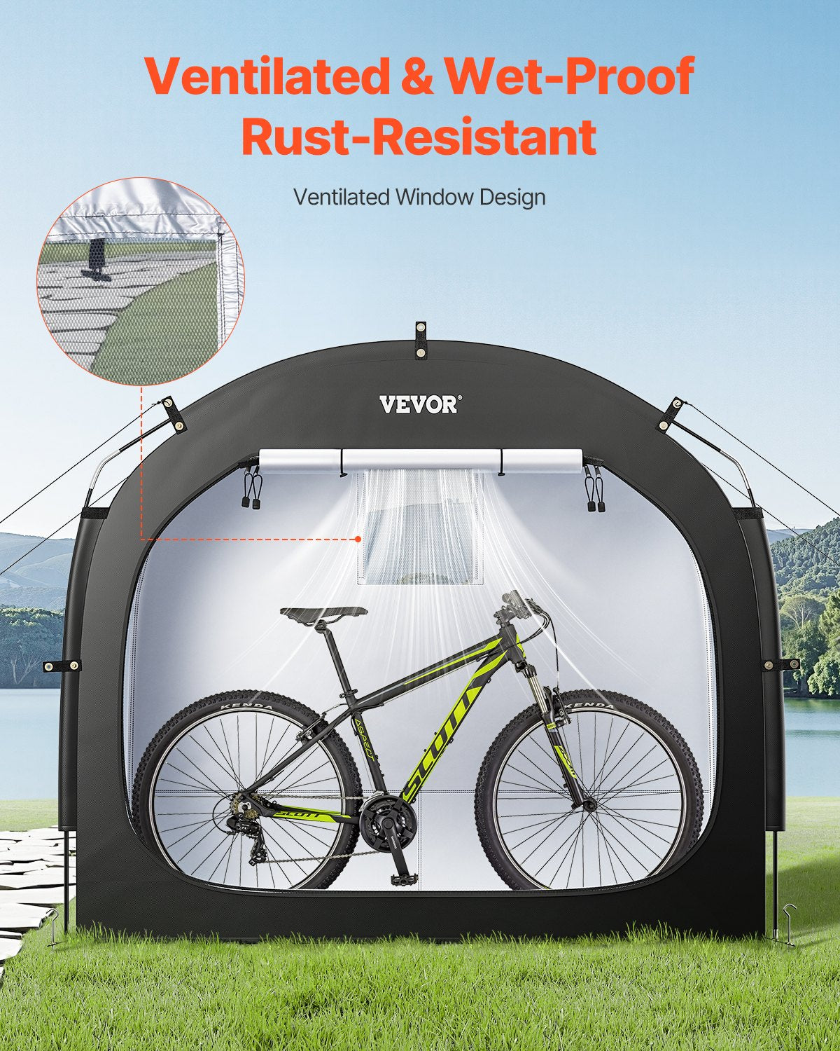 Bike Storage Tent, 1 to 2 Bikes, Outdoor Spacious Bike Storage Tent with Ventilated Window, Waterproof Easy-to-Install Bike Tent with High Strength Fiberglass & Dual Zippers, Fit for Bicycle