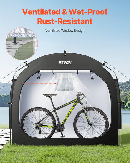 Bike Storage Tent, 1 to 2 Bikes, Outdoor Spacious Bike Storage Tent with Ventilated Window, Waterproof Easy-to-Install Bike Tent with High Strength Fiberglass & Dual Zippers, Fit for Bicycle
