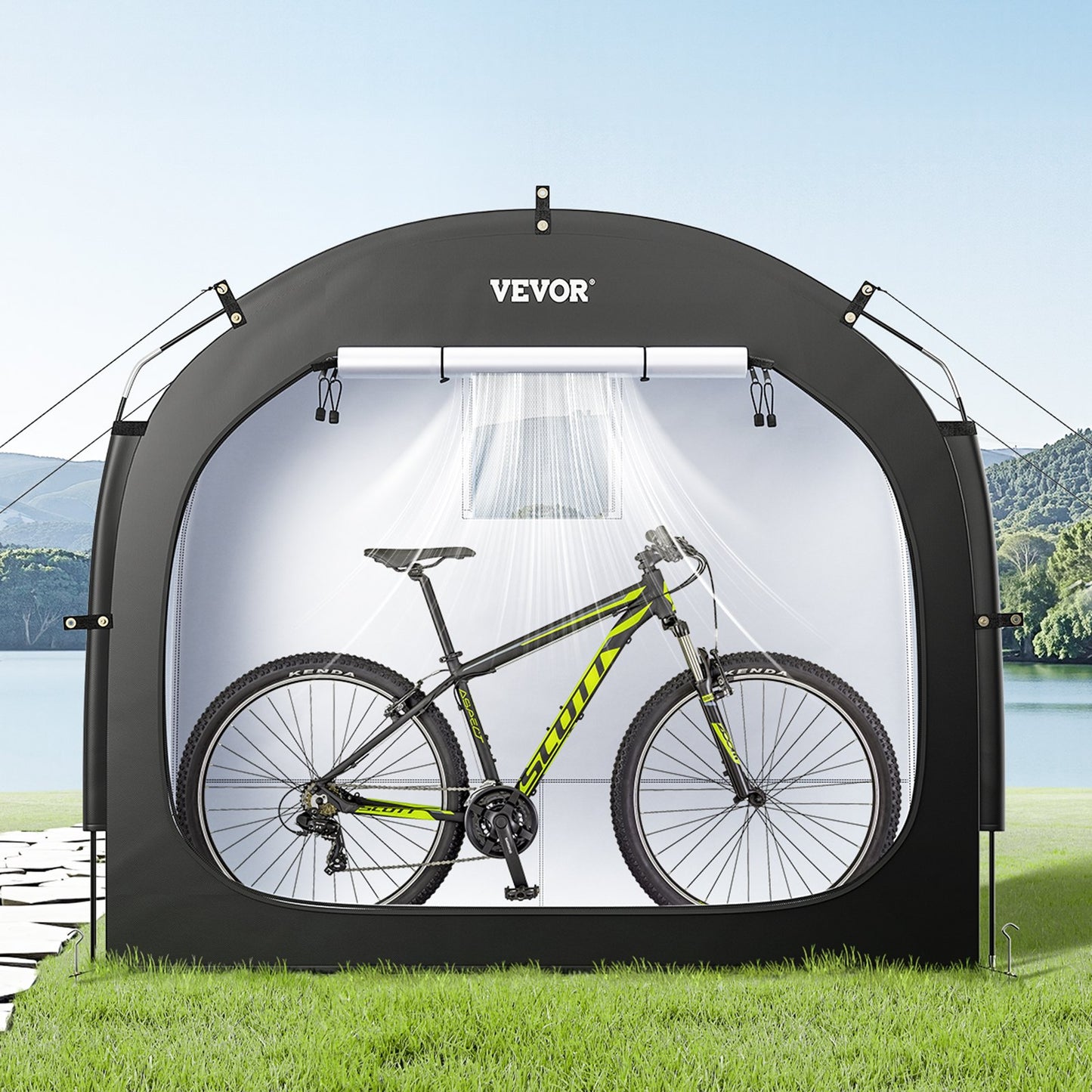Bike Storage Tent, 1 to 2 Bikes, Outdoor Spacious Bike Storage Tent with Ventilated Window, Waterproof Easy-to-Install Bike Tent with High Strength Fiberglass & Dual Zippers, Fit for Bicycle