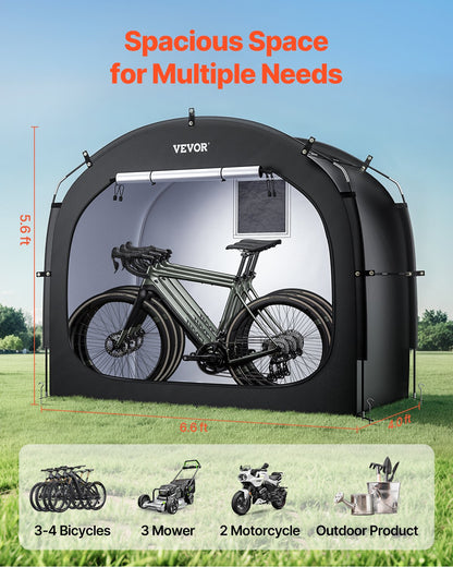 Bike Storage Tent, 3 to 4 Bikes, Outdoor Spacious Bike Storage Tent with Ventilated Window, Waterproof Easy-to-Install Bike Tent with High Strength Fiberglass & Dual Zippers, Fit for Bicycle