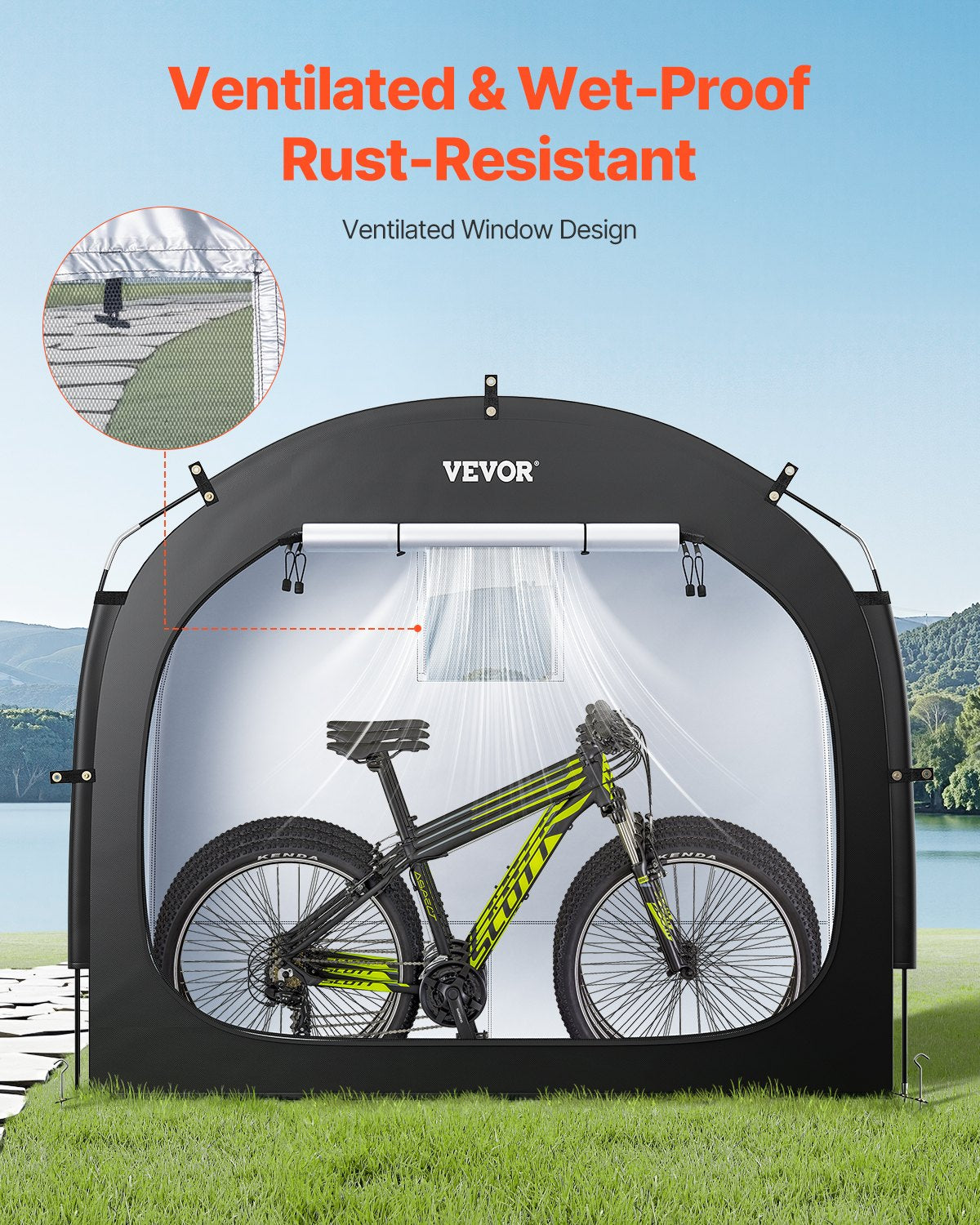 Bike Storage Tent, 3 to 4 Bikes, Outdoor Spacious Bike Storage Tent with Ventilated Window, Waterproof Easy-to-Install Bike Tent with High Strength Fiberglass & Dual Zippers, Fit for Bicycle