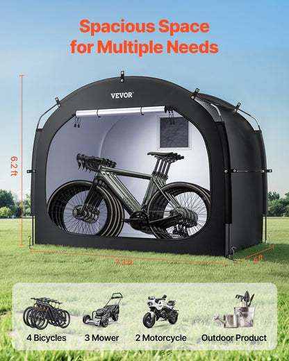 Bike Storage Tent, 4 to 5 Bikes, Outdoor Spacious Bike Storage Tent with Ventilated Window, Waterproof Easy-to-Install Bike Tent with High Strength Fiberglass & Dual Zippers, Fit for Bicycle