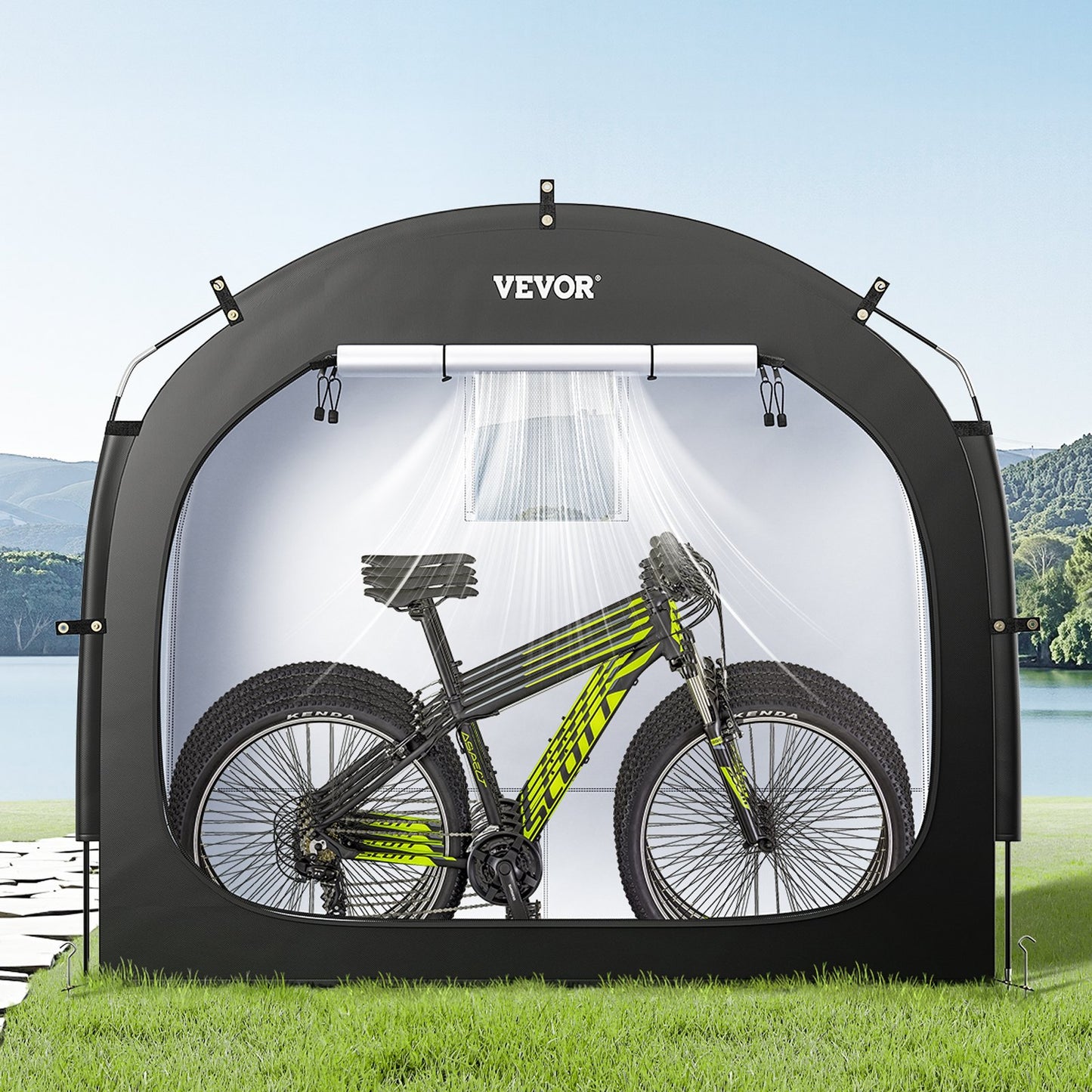 Bike Storage Tent, 4 to 5 Bikes, Outdoor Spacious Bike Storage Tent with Ventilated Window, Waterproof Easy-to-Install Bike Tent with High Strength Fiberglass & Dual Zippers, Fit for Bicycle