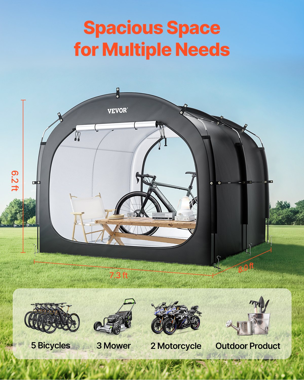 Bike Storage Tent, 5 Bikes, Outdoor Spacious Bike Storage Tent with Ventilated Window, Waterproof Easy-to-Install Bike Tent with High Strength Fiberglass & Dual Zippers, Fit for Bicycle