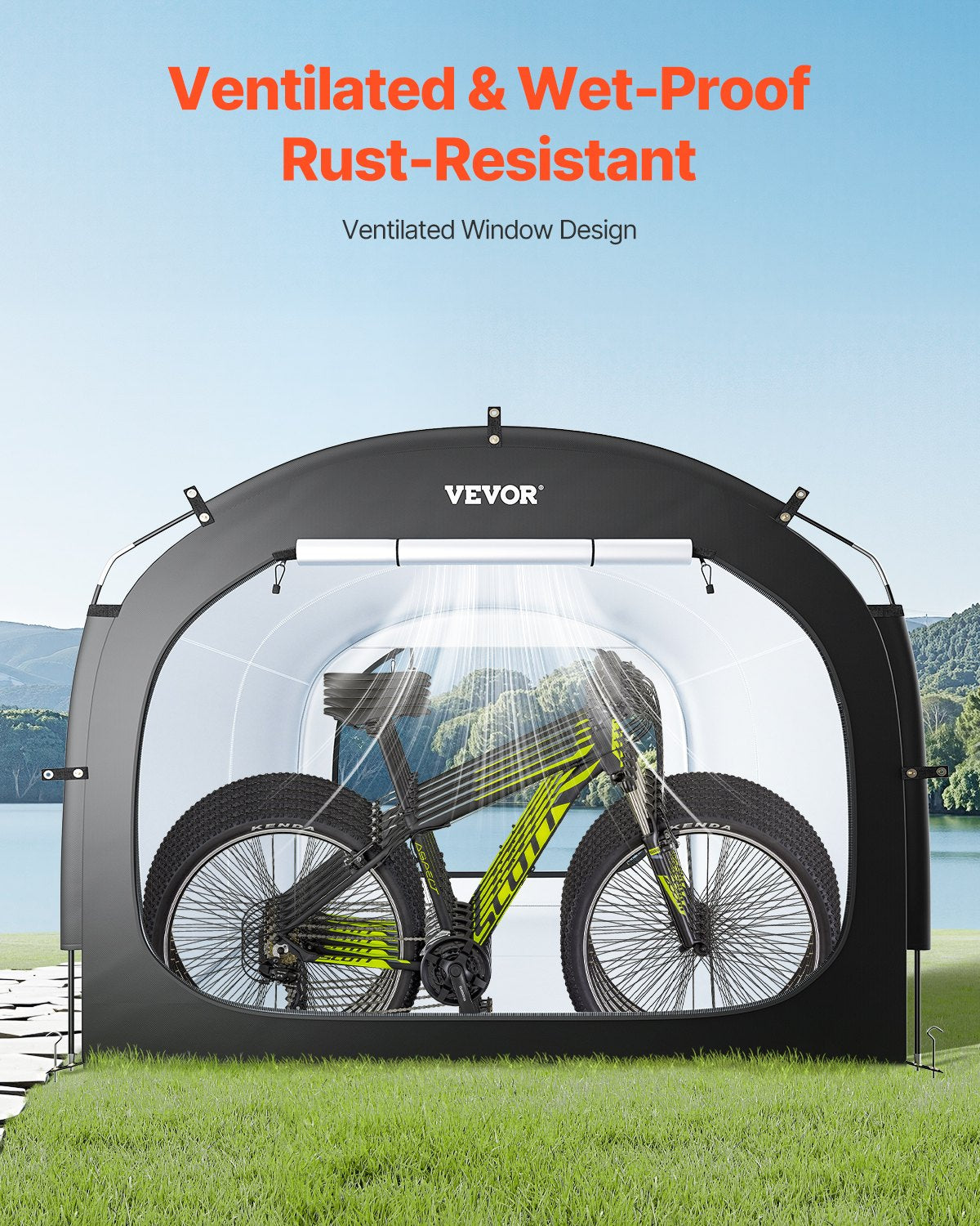 Bike Storage Tent, 5 Bikes, Outdoor Spacious Bike Storage Tent with Ventilated Window, Waterproof Easy-to-Install Bike Tent with High Strength Fiberglass & Dual Zippers, Fit for Bicycle
