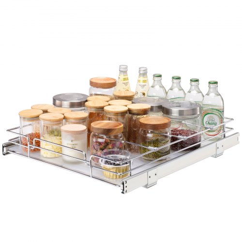 43.2 cm W x 53.3 cm D Pull Out Cabinet Organizer, Heavy Duty Slide Out Pantry Shelves, Chrome-Plated Steel Roll Out Drawers, Sliding Drawer Storage for Home, Inside Kitchen Cabinet, Bathroom, Under Sink