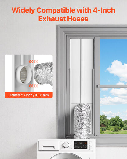 Dryer Vent Window Kit, Fits 101.6 mm Exhaust Hoses, Adjustable Length for Adapts Sliding Windows of Different Heights, Sturdy PVC and PP Materials, Dual Protections & Multi-layer Sealing Design