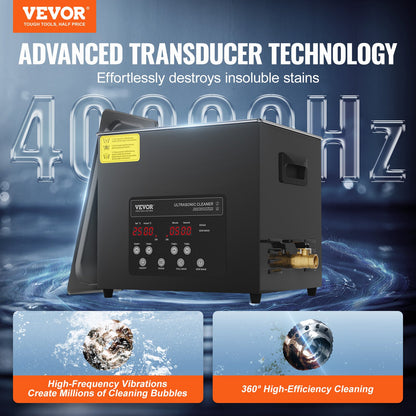 10L Ultra Sonic Cleaner, 240W Digital Ultrasonic Cleaning Machine with Gentle Mode & Upgraded Degassing, 40kHz Industrial Ultrasound Cleaner with Heater & Timer for Retainer, Jewelry, Tools