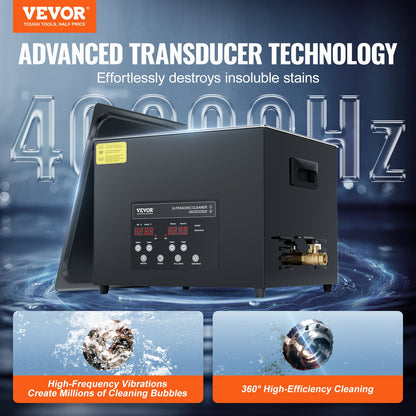 15L Ultra Sonic Cleaner, 360W Digital Ultrasonic Cleaning Machine with Gentle Mode & Upgraded Degassing, 40kHz Industrial Ultrasound Cleaner with Heater & Timer for Retainer, Jewelry, Tools