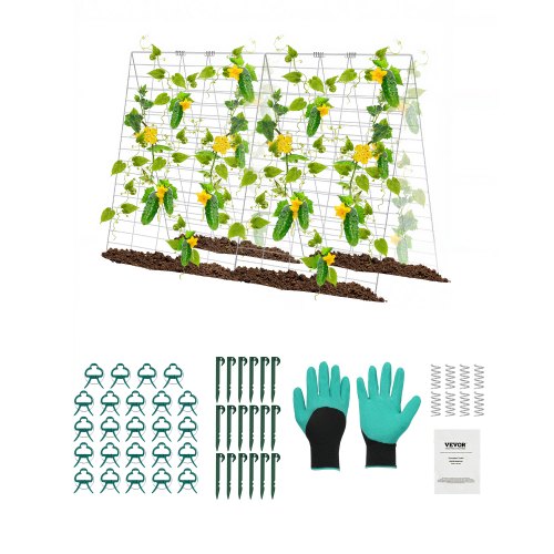 Cucumber Trellis for Climbing Plants, 35" x 55" Foldable Cucumber Trellis Set with Plant Clips, Metal Garden Trellis for Raised Bed, Outdoor Plant Grow Support for Tomato, Squash, Vegetable