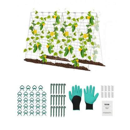 Cucumber Trellis for Climbing Plants, 35" x 55" Foldable Cucumber Trellis Set with Plant Clips, Metal Garden Trellis for Raised Bed, Outdoor Plant Grow Support for Tomato, Squash, Vegetable