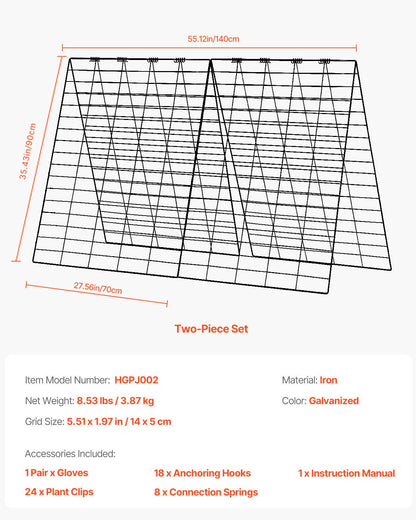 Cucumber Trellis for Climbing Plants, 35" x 55" Foldable Cucumber Trellis Set with Plant Clips, Metal Garden Trellis for Raised Bed, Outdoor Plant Grow Support for Tomato, Squash, Vegetable