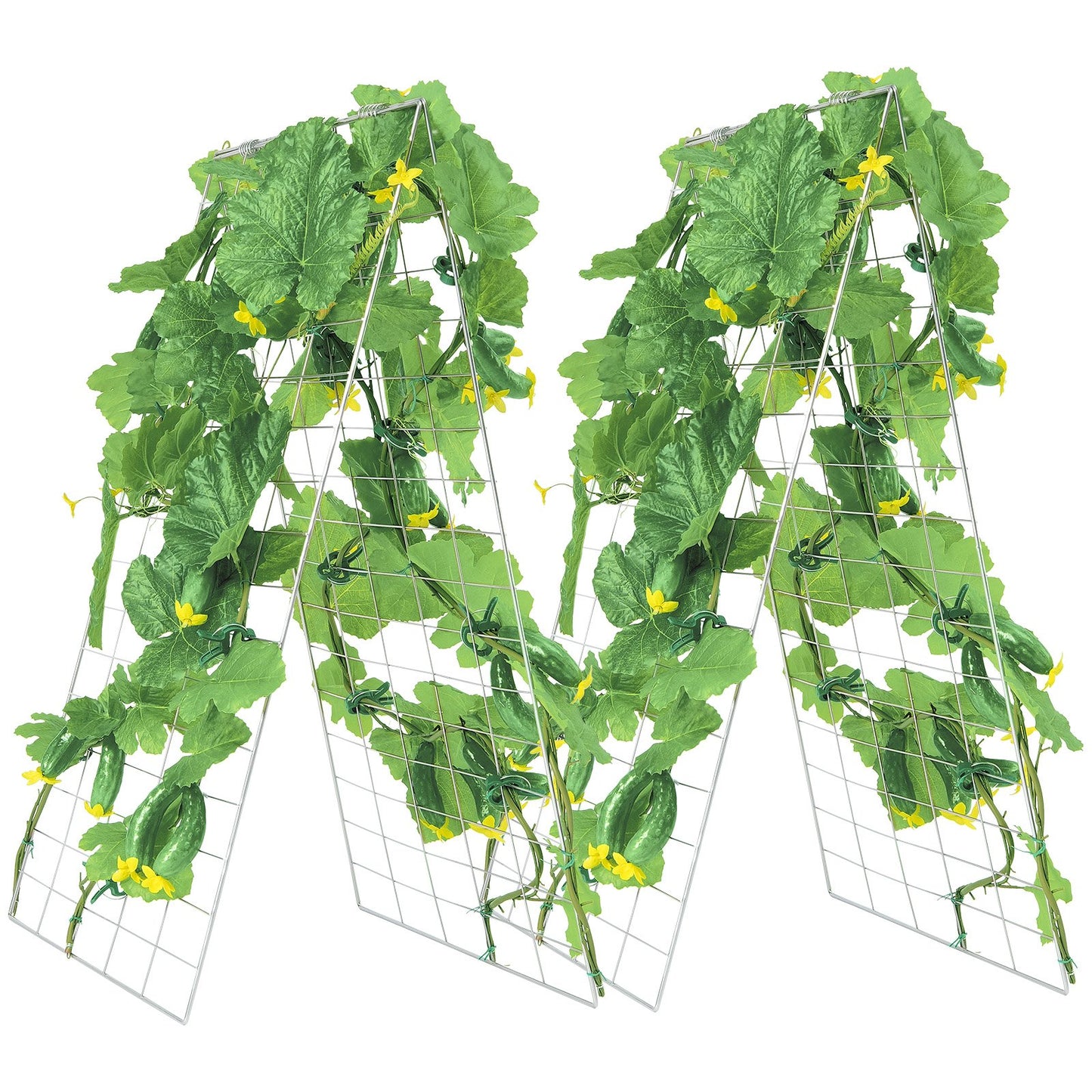 Cucumber Trellis for Climbing Plants, 35" x 55" Foldable Cucumber Trellis Set with Plant Clips, Metal Garden Trellis for Raised Bed, Outdoor Plant Grow Support for Tomato, Squash, Vegetable