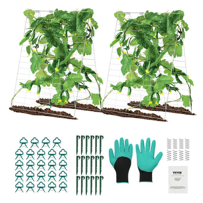 Cucumber Trellis for Climbing Plants, 35" x 55" Foldable Cucumber Trellis Set with Plant Clips, Metal Garden Trellis for Raised Bed, Outdoor Plant Grow Support for Tomato, Squash, Vegetable