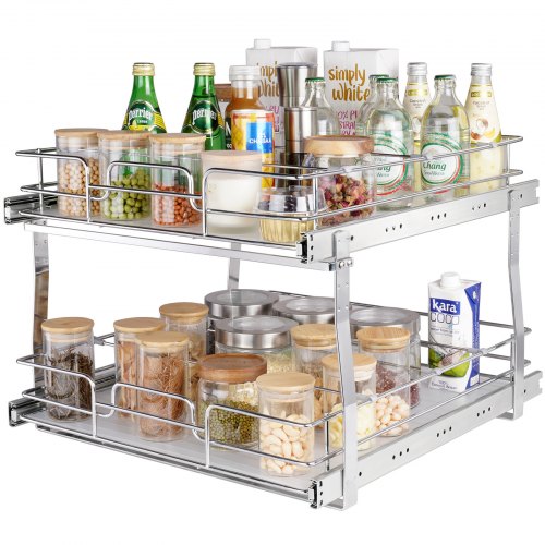 2 Tier 20"Wx21"Dx15"H Pull Out Cabinet Organizer, Heavy Duty Slide Out Pantry Shelves, Steel Roll Out Drawers, Sliding Drawer Storage for Home, 21.5"Wx22"Dx18"H Install Size for Cabinet