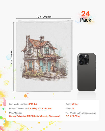 Canvas Boards for Painting, 8 x 10 Inch White Canvases for Painting, 24 Pack Painting Canvas Panels for Sketching, Acrylic and Oil Painting, Watercolor, Paint Canvas for Kids and Professionals