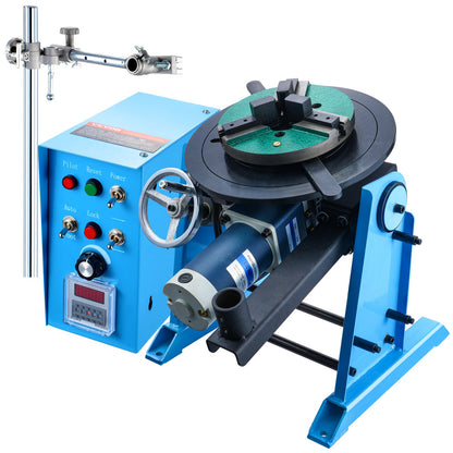 Rotary Welding Positioner 50KG, 0-90° Welding Positioning Turntable Table 0.5-6RPM 120W, with 12.4 Inch 3-Jaw Lathe Chuck & Welding Torch Stand Holder for Cutting, Grinding, Assembly, Testing