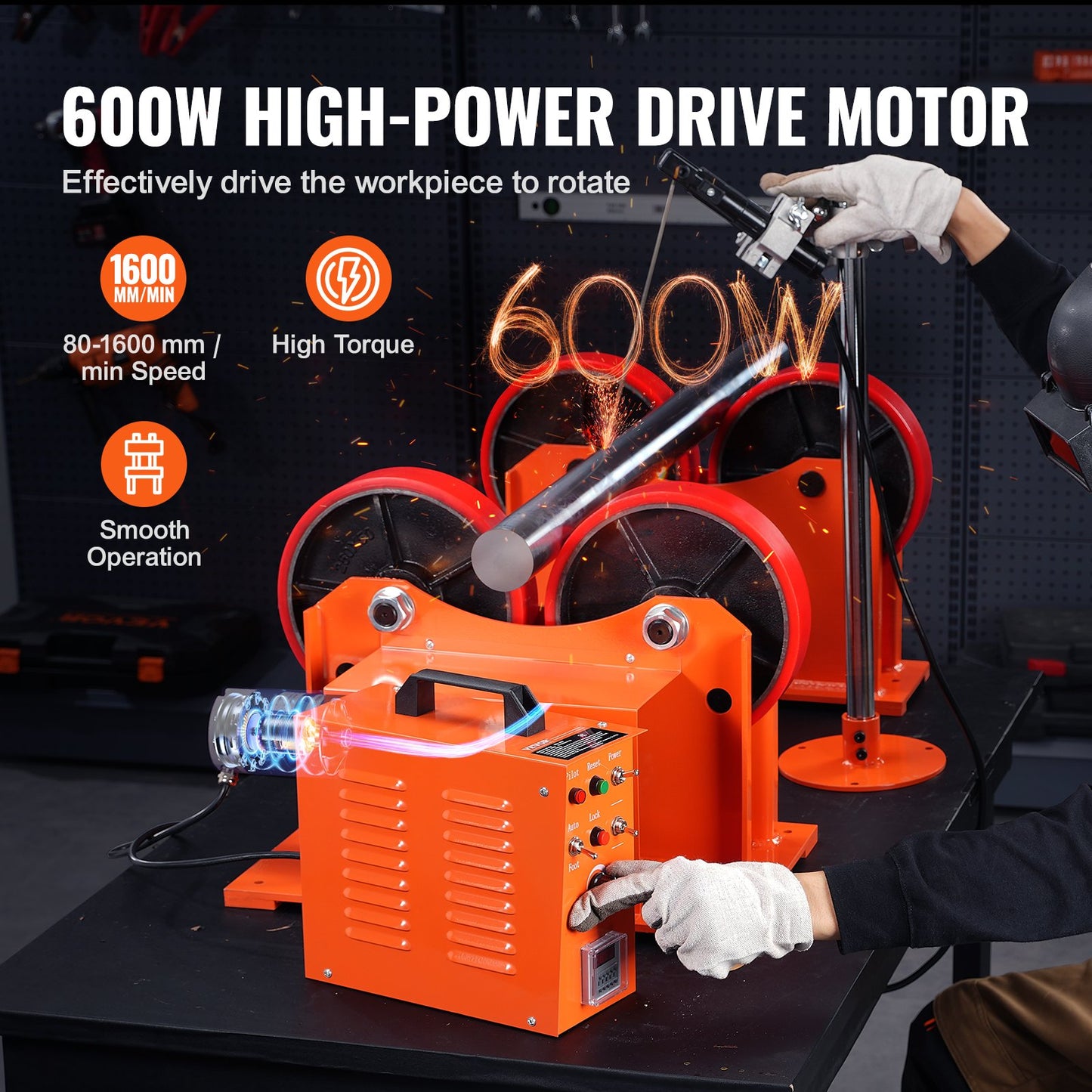 110V Turning Rolls Linkage Roller, 1000KG/2205LBS Loading Welding Turning Roll, 25-1400mm Diameter, 80-1600 mm/min Rotary Welding Positioner & Welding Torch Stand for Welding Equipment Support