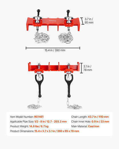 Pipe Welding Vise, 1/2 to 8-inch Pipe Welding Clamp with Dual Chains & Crank Handles, Heavy-Duty Cast Iron Vise for a Variety of Pipes