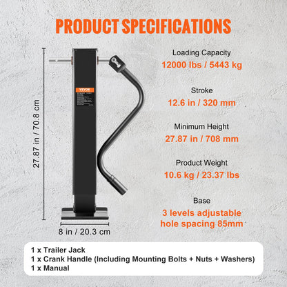 Trailer Jack, Trailer Tongue Jack Welding-on 12000 lb Weight Capacity, Trailer Jack Stand with Handle for lifting RV Trailer, Horse Trailer, Utility Trailer, Yacht Trailer