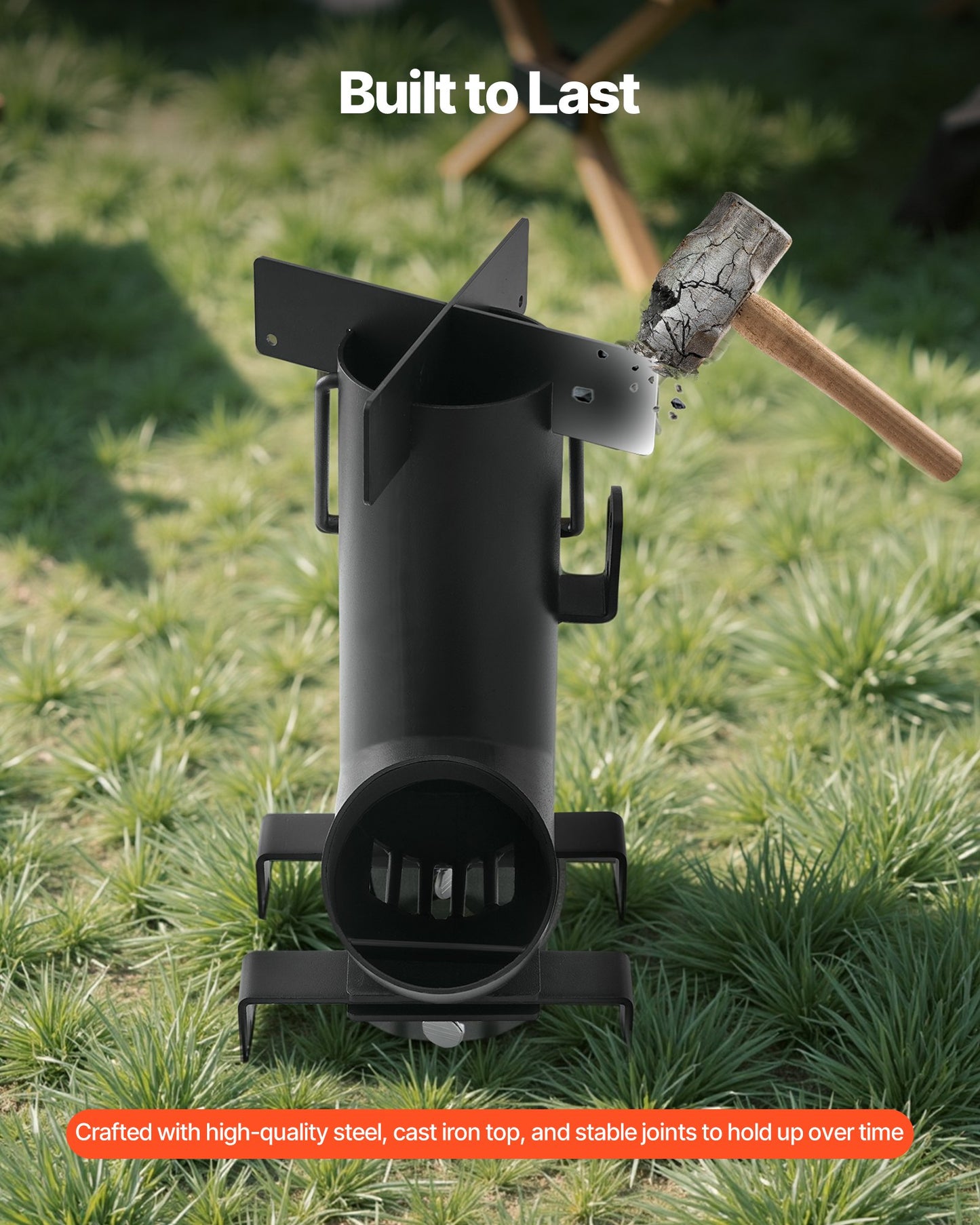 Camping-Raketenofen, tragbarer Holzofen mit Tragetasche für Rucksackreisen, Kohlenstoffstahl, zum Verbrennen von Holz, Zweigen oder Stöcken zum Kochen im Freien, im Garten, beim Camping, zum Heizen, Schwarz