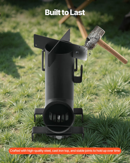Camping-Raketenofen, tragbarer Holzofen mit Tragetasche für Rucksackreisen, Kohlenstoffstahl, zum Verbrennen von Holz, Zweigen oder Stöcken zum Kochen im Freien, im Garten, beim Camping, zum Heizen, Schwarz