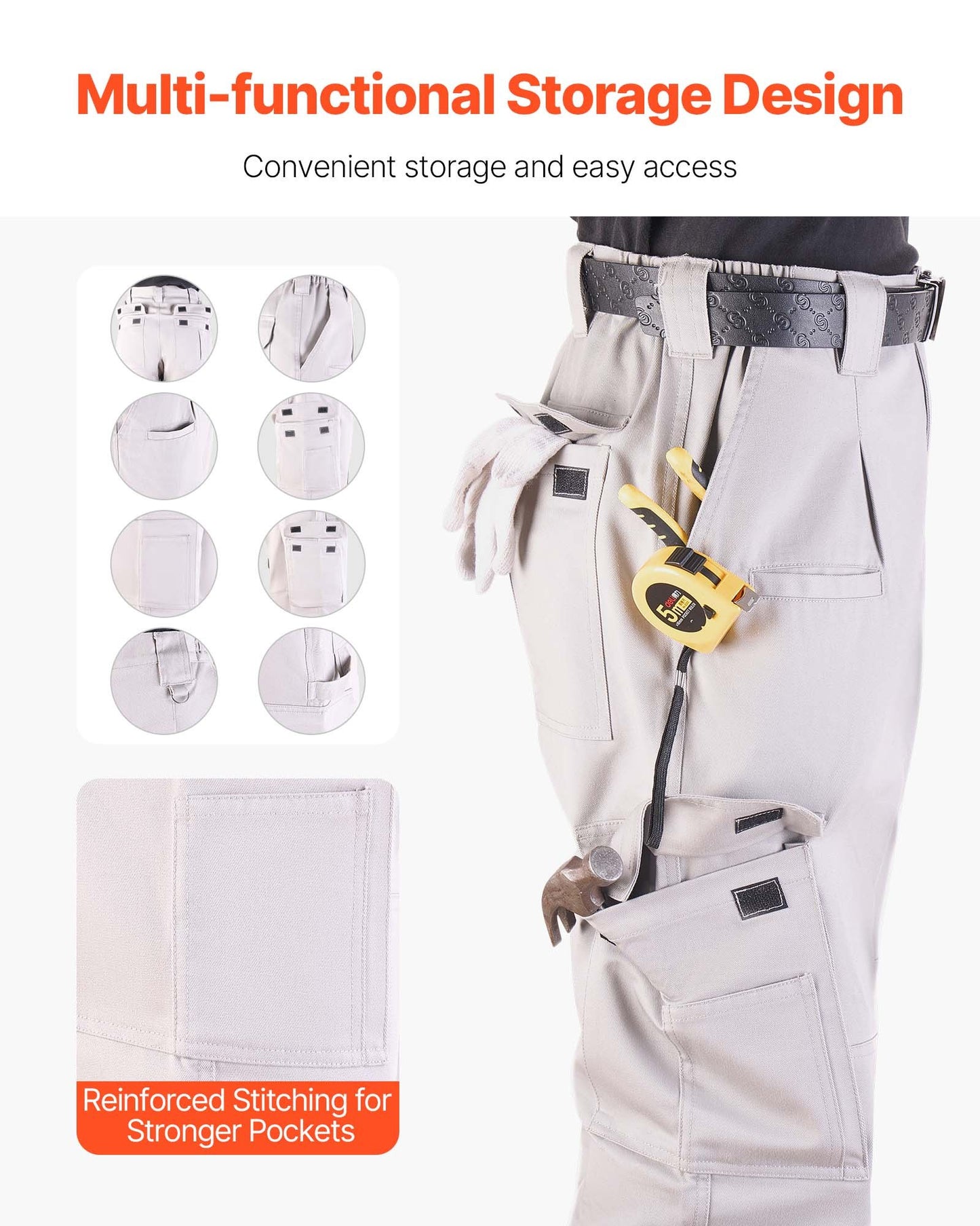 FR Pants for Men, 100% Cotton, Flame-Resistant Cargo Pants with Multi-Pockets and Elastic Waist, Reinforced Tear-proof Stitching, Ideal for Welding Work and Casual Wear, XXL Size, Gray