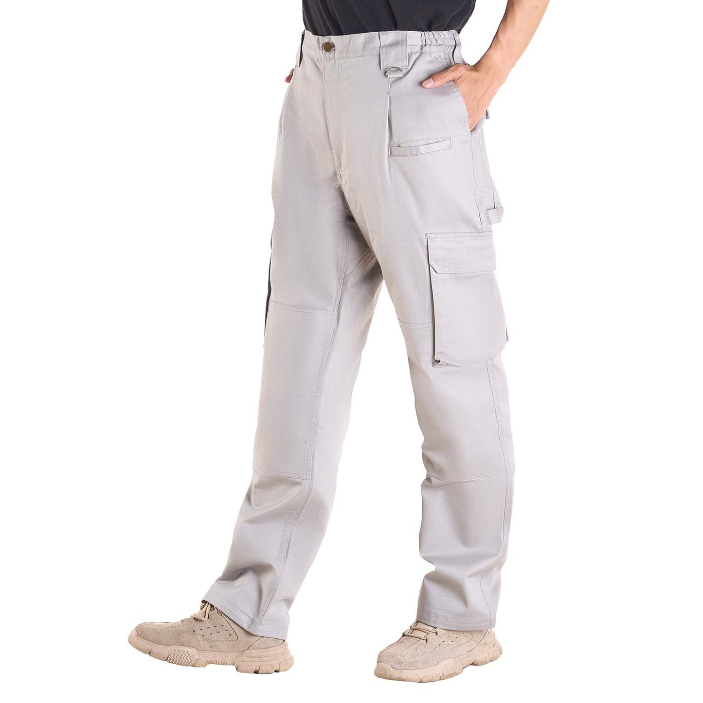 FR Pants for Men, 100% Cotton, Flame-Resistant Cargo Pants with Multi-Pockets and Elastic Waist, Reinforced Tear-proof Stitching, Ideal for Welding Work and Casual Wear, XXL Size, Gray