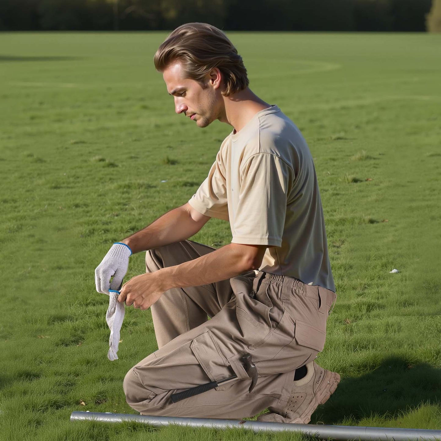 FR Pants for Men, 100% Cotton, Flame-Resistant Cargo Pants with Multi-Pockets and Elastic Waist, Reinforced Tear-proof Stitching, Ideal for Welding Work and Casual Wear, L Size, Khaki